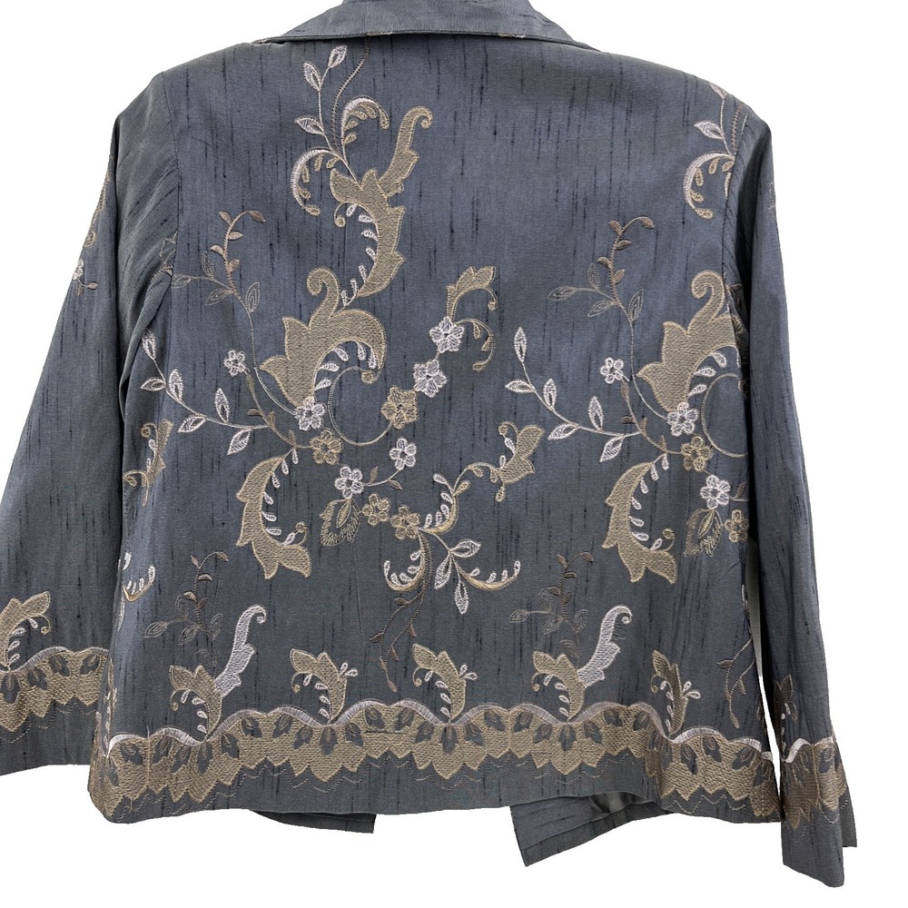 Grace Chuang New York Jacket Blazer Size L Vintage Silk Blend Gray Floral - Picture 2 of 10